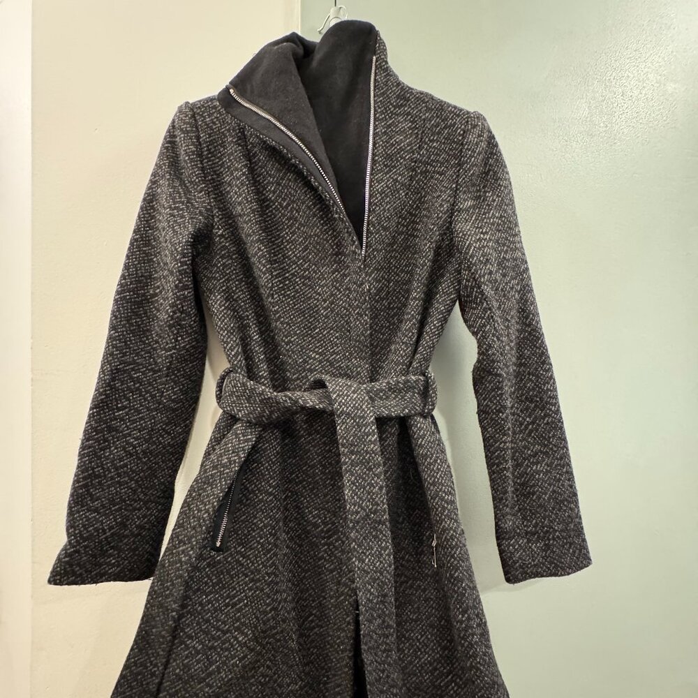 Tahari Womens Asymmetrical Belted Pea Coat XS